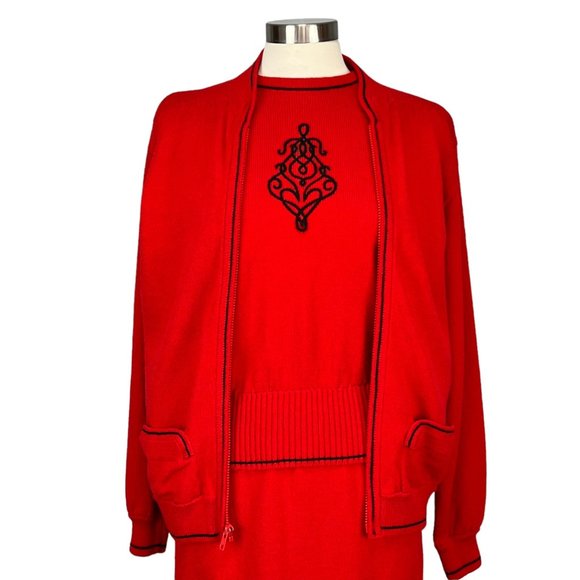 Vintage Don Sayres Wellmore Womens Santana Knit Skirt Sweater Jacket Red 10 12 - Picture 2 of 15